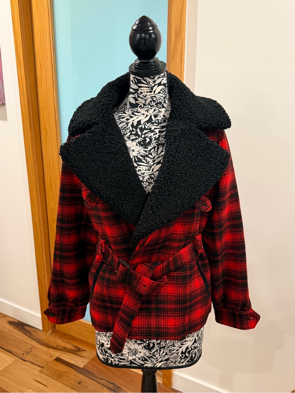 Banana Republic Heritage Plaid Sherpa Collar Belted Jacket